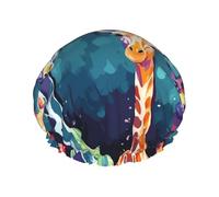 Bonnet de douche réutilisable et imperméable avec bande élastique pour les fans de girafe colorée - Bonnet de bain double couche lavable pour toutes les coiffures - Facile à transporter