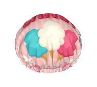 Bonnet de douche réutilisable et imperméable avec bande élastique réglable et motif barbe à papa pour femme