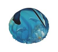 Bonnet de douche réutilisable et imperméable avec bande élastique réglable et motif dauphin qui vous regarde