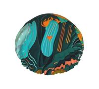 Bonnet de douche réutilisable et imperméable avec bande élastique réglable et vibrant, motif cactus tropical