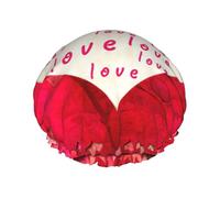 Bonnet de douche réutilisable et imperméable avec sangle élastique, motif cœurs rouges, taille unique
