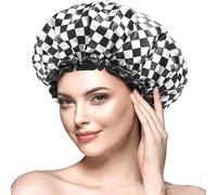 Bonnet de douche réutilisable et imperméable - Doublure en satin flexible, antidérapant, séchage rapide, réglable, élégant pour cheveux longs et courts - Carreaux terre cuite