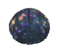 Bonnet de douche réutilisable Fireflies in the Garden - Double couche imperméable, élastique, respectueux de l'environnement pour un usage quotidien