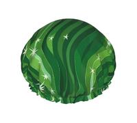 Bonnet de douche réutilisable Green Wave & Star pour femme, lavable et élastique.