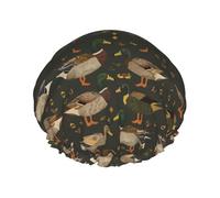 Bonnet de douche réutilisable, imperméable, double couche, élastique, à motif rustique canard et géométrie ethnique, pour toutes les longueurs de cheveux.