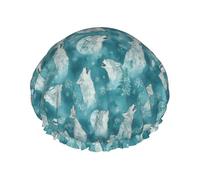 Bonnet de douche réutilisable, imperméable, double couche, élastique, motif loup hurlant au clair de lune, pour toutes les longueurs de cheveux.