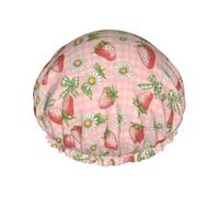 Bonnet de douche réutilisable, imperméable, double couche et élastique, motif fraise, marguerite et nœud, pour toutes les longueurs de cheveux.