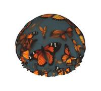 Bonnet de douche réutilisable imprimé Heaps of Orange Monarch Butterflies pour femmes, chapeau de bain double couche imperméable, bonnet de bain à séchage rapide