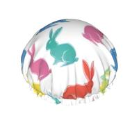Bonnet de douche réutilisable imprimé lapins sautant pour femme, bonnet de cheveux double couche, bonnet de cheveux pour adultes pour tous les cheveux