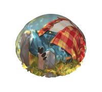 Bonnet de douche réutilisable Kangourou portant des lunettes - bonnet de douche double couche imperméable, élastique, respectueux de l'environnement pour un usage quotidien