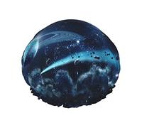 Bonnet de douche réutilisable Moon Stars And Planets pour femme, double bonnet de douche anti-éclaboussures, grande taille pour toutes les longueurs de cheveux