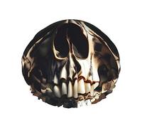 Bonnet de douche réutilisable motif tête de mort squelette os double couche non mouillant grande taille pour toutes les longueurs de cheveux