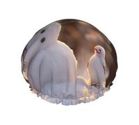 Bonnet de douche réutilisable pour femme avec imprimé bonhomme de neige et oiseau