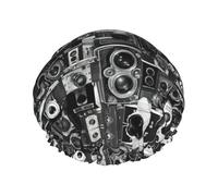 Bonnet de douche réutilisable pour femme avec imprimé rétro cool pour cheveux longs, double couche