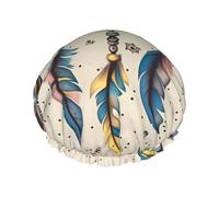 Bonnet de douche réutilisable pour femme - Imperméable - Double couche - Attrape-rêves et lune - Grande taille pour toutes les longueurs de cheveux