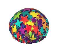 Bonnet de douche réutilisable pour femme - Imperméable - Double couche - Bonnet de bain à nombreuses étoiles pour salon de spa - Grande taille pour toutes les longueurs de cheveux