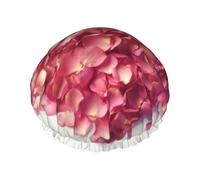 Bonnet de douche réutilisable pour femme - Imperméable - Double couche - Bonnet de bain en forme de cœur - Pétales florales - Chapeau de douche pour femme - Grande taille pour toutes les longueurs de