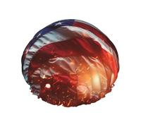 Bonnet de douche réutilisable pour femme - Imperméable - Double couche - Bonnet de bain pour cheveux - Feu d'artifice - Drapeau américain - Chapeau de douche pour femme - Grande taille pour toutes les