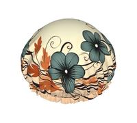 Bonnet de douche réutilisable pour femme - Imperméable - Double couche - Couronne florale - Chapeau de douche pour femme - Grande taille pour toutes les longueurs de cheveux