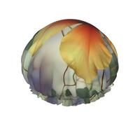 Bonnet de douche réutilisable pour femme - Imperméable - Double couche - Feuilles d'eucalyptus vertes - Bonnet de douche pour femme - Grande taille pour toutes les longueurs de cheveux