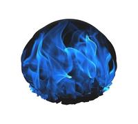 Bonnet de douche réutilisable pour femme - Imperméable - Double couche - Flamme bleue - Grande taille pour toutes les longueurs de cheveux