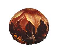 Bonnet de douche réutilisable pour femme - Imperméable - Double couche - Fleur de flamme - Bonnet de douche pour femme - Grande taille pour toutes les longueurs de cheveux