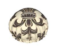 Bonnet de douche réutilisable pour femme - Imperméable - Double couche - Fleur de lys et bras - Chapeau de douche chevalier pour femme - Grande taille pour toutes les longueurs de cheveux