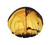 Bonnet de douche réutilisable pour femme - Imperméable - Double couche - Motif animaux de la prairie africaine - Bonnet de douche pour femme - Grande taille pour toutes les longueurs de cheveux