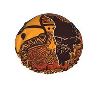 Bonnet de douche réutilisable pour femme - Imperméable - Double couche - Motif carte africaine - Motif ethnique - Pour spa et salon de beauté - Grande taille pour toutes les longueurs de cheveux