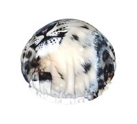 Bonnet de douche réutilisable pour femme - Imperméable - Double couche - Motif léopard des neiges aux yeux bleus - Bonnet de douche pour salon de spa - Grande taille pour toutes les longueurs de