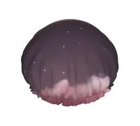 Bonnet de douche réutilisable pour femme - Imperméable - Double couche - Motif lune et étoiles - Grande taille pour toutes les longueurs de cheveux