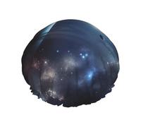 Bonnet de douche réutilisable pour femme - Imperméable - Double couche - Motif lune, étoiles et planètes - Grande taille pour toutes les longueurs de cheveux