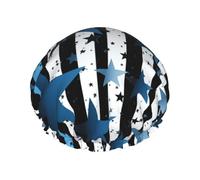 Bonnet de douche réutilisable pour femme - Imperméable - Double couche - Rayures bleues noires et blanches - Chapeau de douche pour femme - Pour salon de spa - Grande taille pour toutes les longueurs