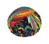 Bonnet de douche réutilisable pour femme - Imperméable - Double couche - Style ethnique - Oiseaux - Bonnet de douche pour femme - Grande taille pour toutes les longueurs de cheveux