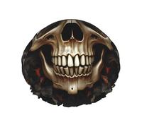Bonnet de douche réutilisable pour femme - Imperméable - Double couche - Tête de mort - Grande taille pour toutes les longueurs de cheveux