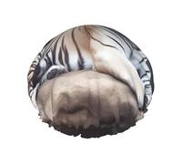 Bonnet de douche réutilisable pour femme - Imperméable - Double couche - Tigre assis sur un animal de roche - Chapeau de douche pour femme - Grande taille pour toutes les longueurs de cheveux