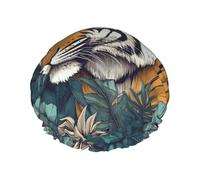 Bonnet de douche réutilisable pour femme - Imperméable - Double couche - Tigre tropical - Chapeau de douche pour femme - Grande taille pour toutes les longueurs de cheveux
