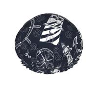 Bonnet de douche réutilisable pour femme, motif ancre et phare, bonnet à cheveux double couche pour douche avec doublure en PEVA et corde élastique
