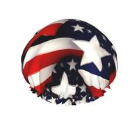 Bonnet de douche réutilisable pour femme, motif drapeau américain, étoiles, rayures imprimées, double couche, bonnet de cheveux pour adultes pour tous les cheveux