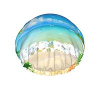 Bonnet de douche réutilisable pour femme, motif étoiles de mer, plage et palmiers marins, double couche imperméable, essentiels pour le traitement des cheveux