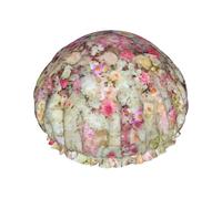 Bonnet de douche réutilisable pour femme Motif groupe de fleurs roses Grand bonnet de douche pour tresses cheveux longs
