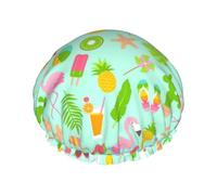 Bonnet de douche réutilisable pour femme, motif pin pastèque, flamant rose, double couche, imperméable, protection des cheveux, bande élastique réglable, chapeau de douche pour la maison, le spa, le s