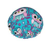 Bonnet de douche réutilisable pour femmes, motif hibou, arbre, bonnet de bain, double couche, imperméable, protecteur de cheveux, bande élastique réglable, chapeau de douche pour la maison, le spa, le