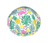 Bonnet de douche réutilisable pour femmes, motif pin tropical, flamant rose, double couche, imperméable, protecteur de cheveux, bande élastique réglable, chapeau de douche pour la maison, le spa, le s