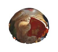 Bonnet de douche réutilisable pour homme et femme - Grand bonnet de douche imperméable et lavable - Bonnet de bain mignon chat chantant des chants de Noël - Bande élastique double couche pour cheveux
