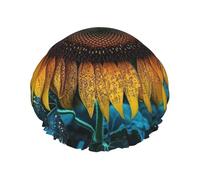 Bonnet de douche réutilisable pour homme et femme - Grand bonnet de douche imperméable et lavable - Le plus beau chapeau de tournesol - Bande élastique double couche pour cheveux longs, tresses