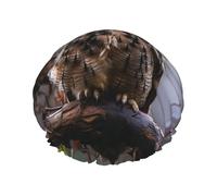 Bonnet de douche réutilisable pour homme et femme - Grand bonnet de douche imperméable lavable - Bonnet de bain hibou sur une branche - Bande élastique double couche pour cheveux longs, tresses