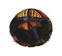 Bonnet de douche réutilisable pour homme et femme - Grand bonnet de douche imperméable lavable - Bonnet de bain monarque papillon - Bande élastique double couche pour cheveux longs, tresses