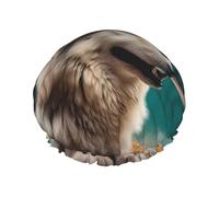Bonnet de douche réutilisable pour homme et femme - Grand bonnet de douche imperméable lavable - Bonnet de bain amusant en poils de loup - Bande élastique double couche pour cheveux longs, tresses