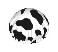 Bonnet de douche réutilisable pour homme et femme - Grand bonnet de douche imperméable lavable - Imprimé vache noire et blanche - Bande élastique double couche pour cheveux longs, tresses